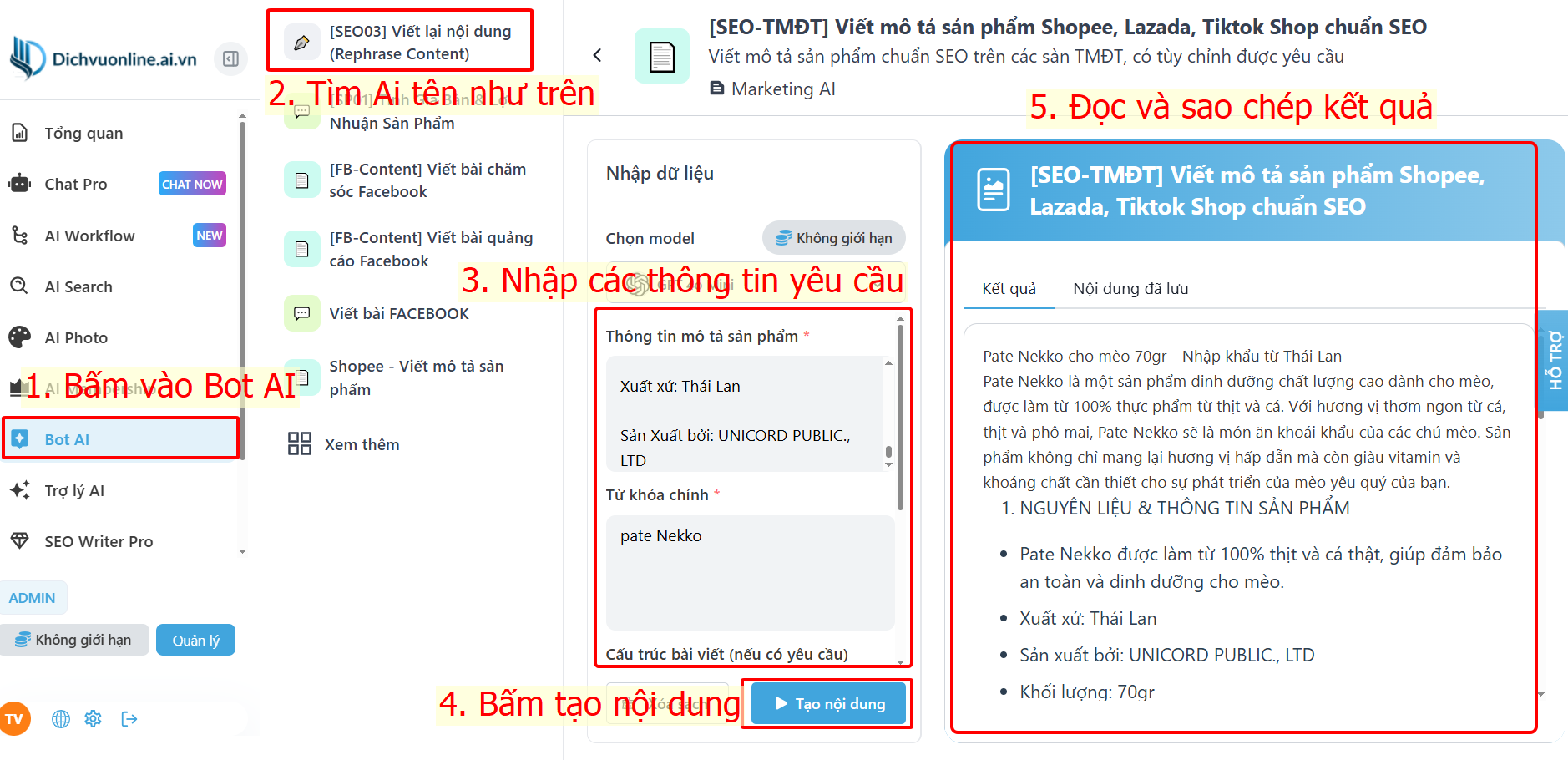 Viết mô tả sản phẩm bằng AI chuẩn SEO