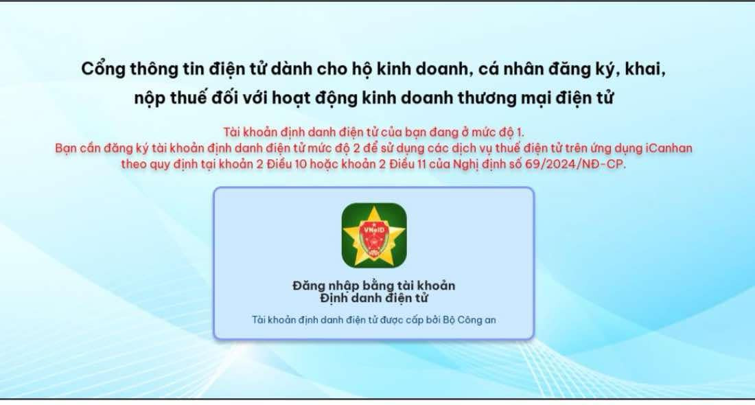 Đăng nhập cổng đăng ký thuế bán hàng online