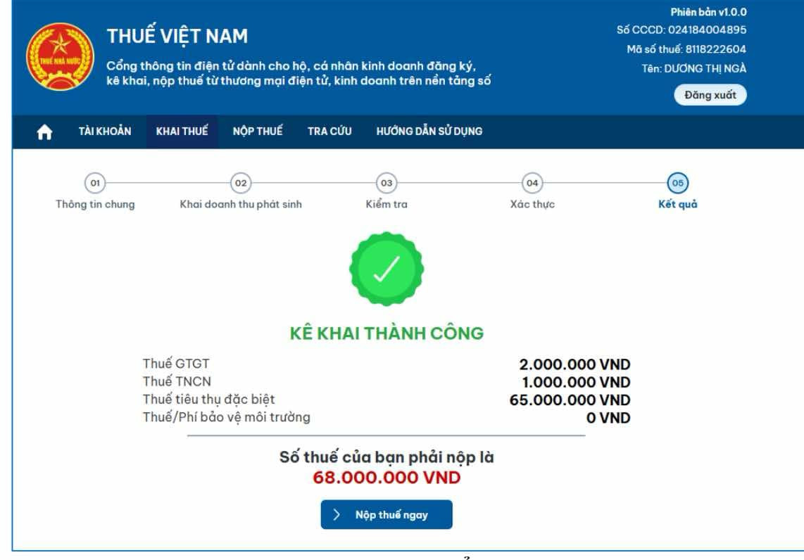 Kê khai thuế bán hàng online thành công