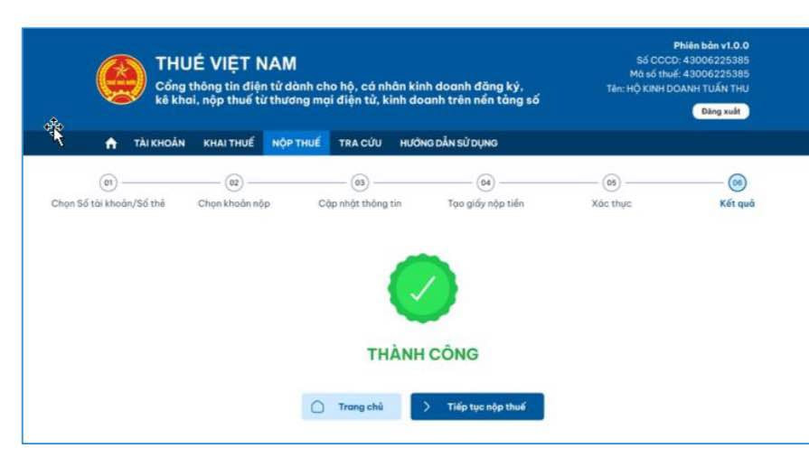 Nộp thuế bán hàng online thành công