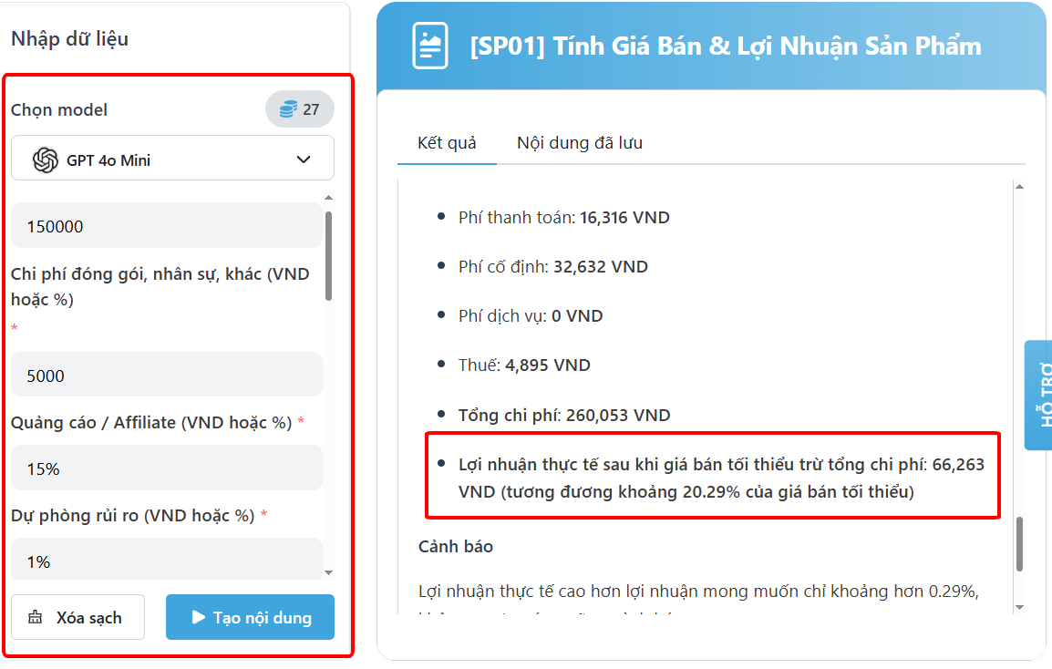 tính giá bán Shopee, Lazada, Tiktok shop bằng AI tính giá bán Shopee, Lazada, Tiktok shop bằng AI